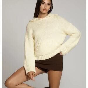 Anthropologie Pilcro Hooded Sweater Wool Blend Chunky Knit Rib Knit Cozy, Yellow